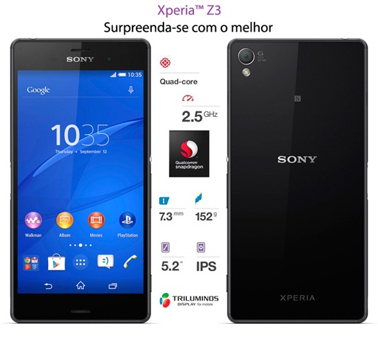 Smartphone Sony Xperia Z3 Preto Com Tela 52 Dual Chip Câmera