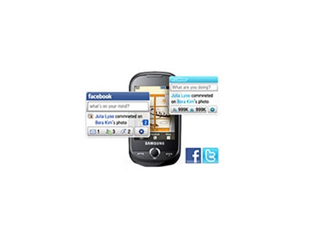 Redes sociais com acesso facilitado - O Samsung Corby possui diversos aplicativos voltados para as redes sociais.