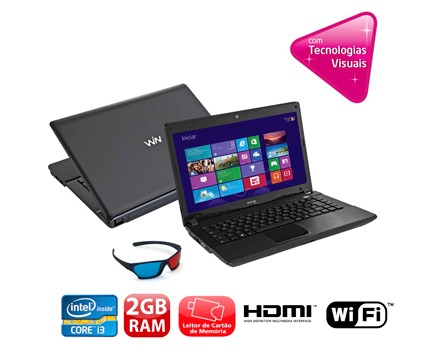 Notebook CCE X325 Intel® Core™ i3-2328M 2GB 500GB Gravador de DVD Leitor de Cartões HDMI Wireless Webcam LED 14” Windows 8