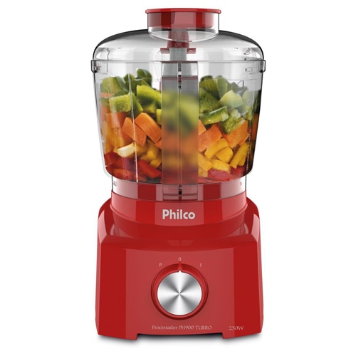 Perfeito para cortar, moer, ralar, triturar, picar e misturar Mini Processador Alimentos Philco PH900 Turbo Vermelho frutas 250W 500ml 5 funções