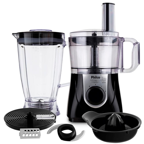 Possui duas lâminas de corte: fatiador e ralador multiprocessador alimentos philco all in one citrus 800w