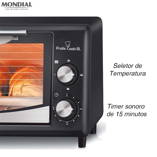 Forno Elétrico Mondial Pratic Cook 6 Litros 424001 FR09  Preto - Forno Elétrico no Extra.com.br