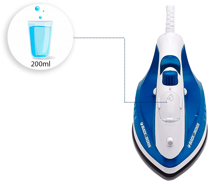 Cabo anatômico com giro de 360° e vapor ajustável Ferro Black Decker AJ2000