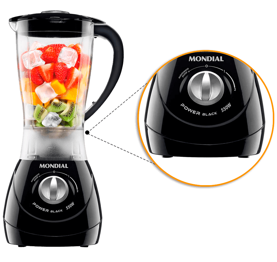 2 Velocidades + Pulsar Liquidificador Mondial Power 2 Black L-28 Função pulsar