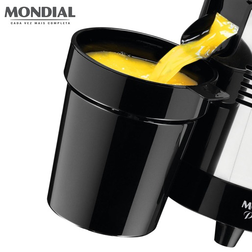 Capacidade para até 1 litro de suco extrator frutas mondial profissional e-10 capacidade
