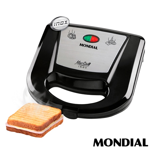 Comporta até 2 fatias de pão de forma sanduicheira e grill mondial mac inox s11 funcionalidade