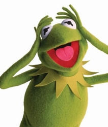Personagem Kermit do filme Muppets, um sapo muito engraçado