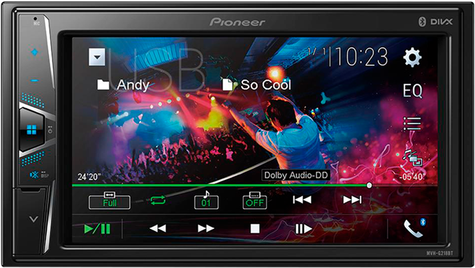 Entradas AUX e USB + Sintonizador AM/FM Central Multimídia Pioneer MVH G218VBT