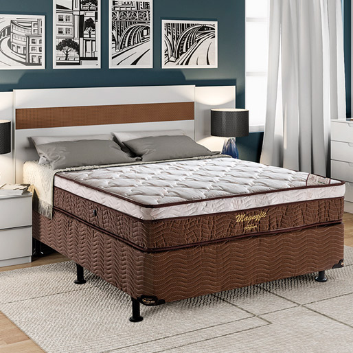 Cama Box Com Baú Bipartido Queen+ Colchão De Molas Ensacadas – Ortobom –  Freedom 158cm