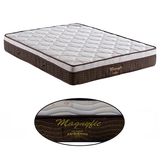 Cama Box Casal Ortobom Magnyfic com Ortopillow e Molas Ensacadas  65x138x188cm - Marrom/Bege | Extra