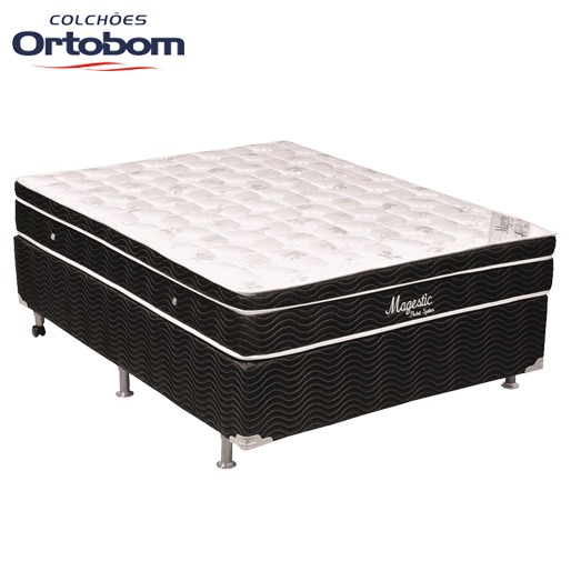 Cama Box Casal Ortobom + Colchão Casal Ortobom Magestic com Ortopillow e  Molas Ensacadas 71x138x188 cm - Preto/Branco | Extra
