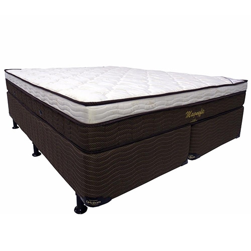 Cama Box Queen Size com Colchão Queen Size Ortobom Magnyfic com Ortopillow  e Molas Super Pocket 65x158x198 cm - Marrom/Bege | Extra