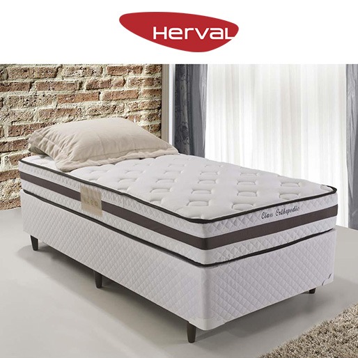 Box e Colchão Solteiro Herval - Branco/Cinza Cama Box Colchão Solteiro Herval
