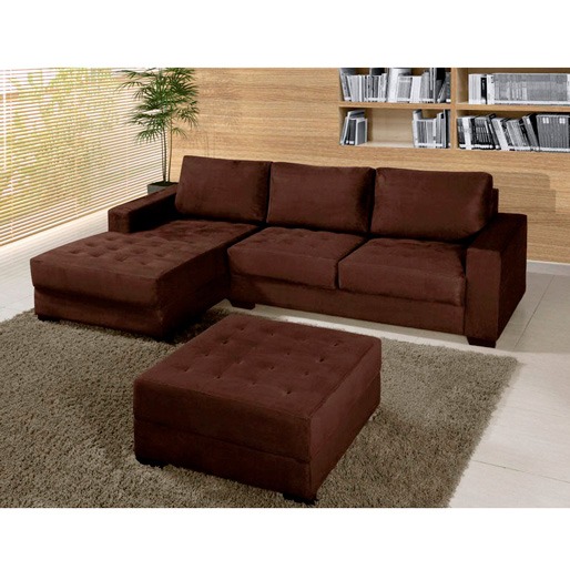 Sofá 3 Lugares American Comfort América com Chaise Lado Esquerdo + Puff Sofás no