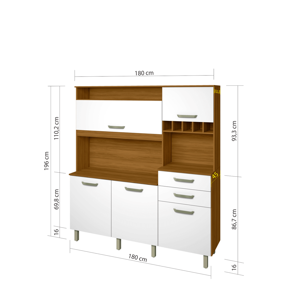 Compartimentos amplos e bem divididos Cozinha Nesher Smart 5 Portas