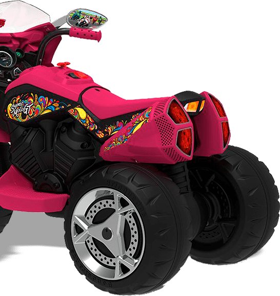 Câmbio com três marchas: lenta, rápida e ré Moto Elétrica Infantil Bandeirante GT Turbo 3 marchas