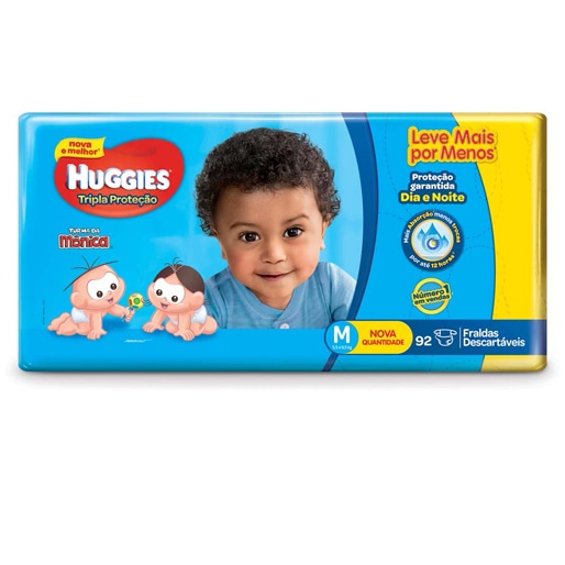 Fralda Huggies Turma da Mônica Tripla Proteção M - 92 Unidades Fralda Huggies Turma da Mônica Tripla Proteção Tamanho M bebê nenê