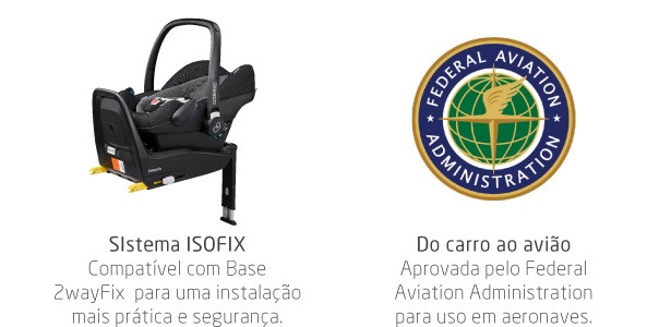Sistema isofix e certificado para viagens de avião