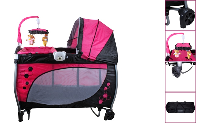Berço Desmontável Baby Style Balanço Musical Rosa