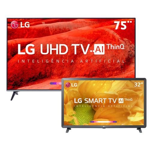 Smart TV LED 75" UHD 4K LG 75UM7510PSB + Smart TV LED 32" HD LG 32LM625BPSB Menor preço em Smart TV LED 75" UHD 4K LG 75UM7510PSB + Smart TV LED 32" HD LG 32LM625BPSB
